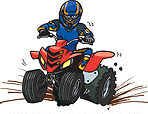 Clipart Illustration Of A Man In Safety Gear Riding A Red Quad Through Mud by Dennis Holmes Designs